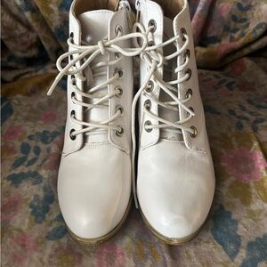 Women's White Lace-Up Ankle Boots
